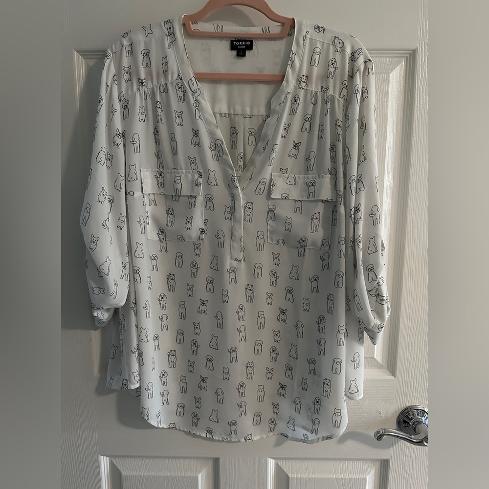Torrid White Blouse with Dog Pattern